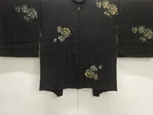 大正ロマン　漆草花模様織出し一ツ紋羽織